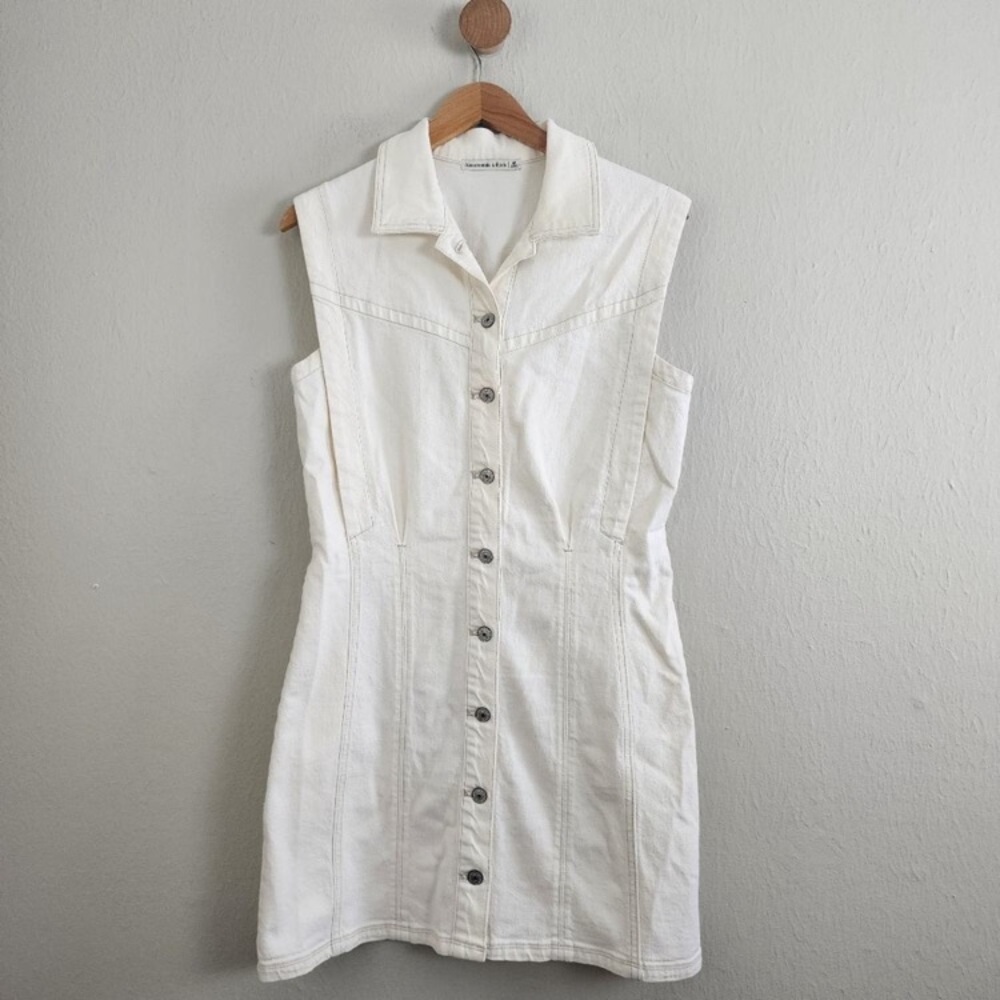 Abercrombie & Fitch Sleeveless Collared Denim Button-Down Dress | Size Medium